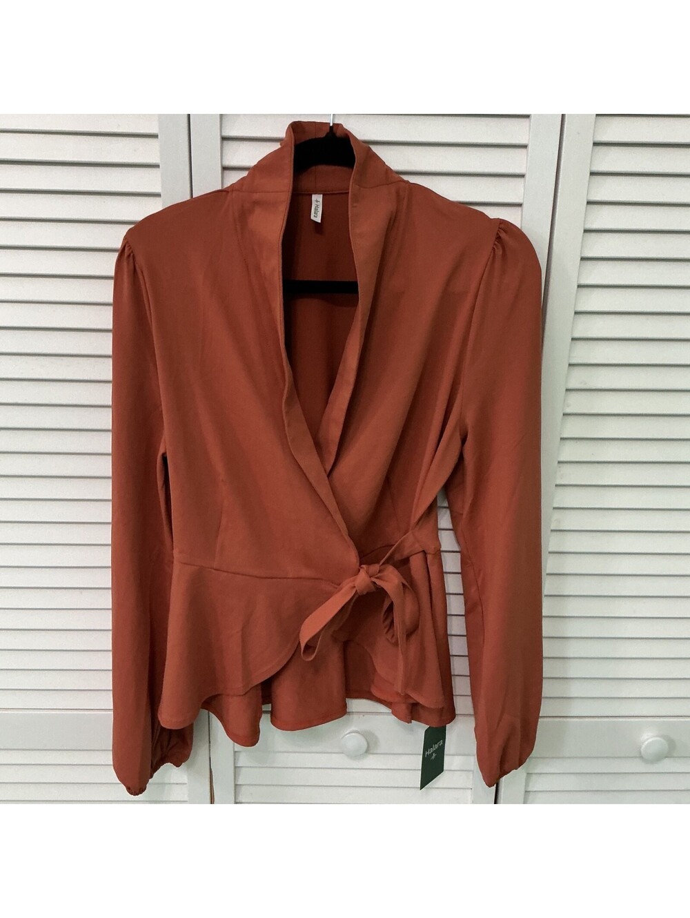 HALARA Wrap Blouse Shawl Collar Side Ruffle NEW 4-117